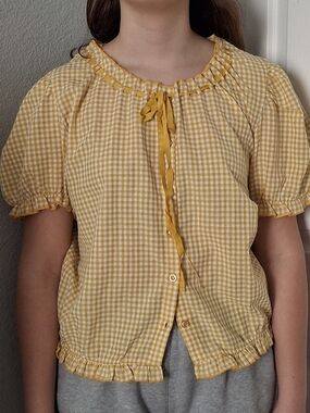 Girls Yellow Gingham Tie-Front Top